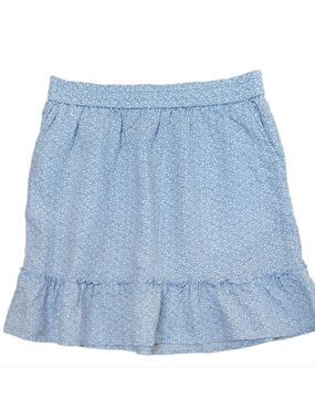 Sigrid Olsen Blue Floral 100% Linen Mini Skirt with Ruffle Size Medium EUC